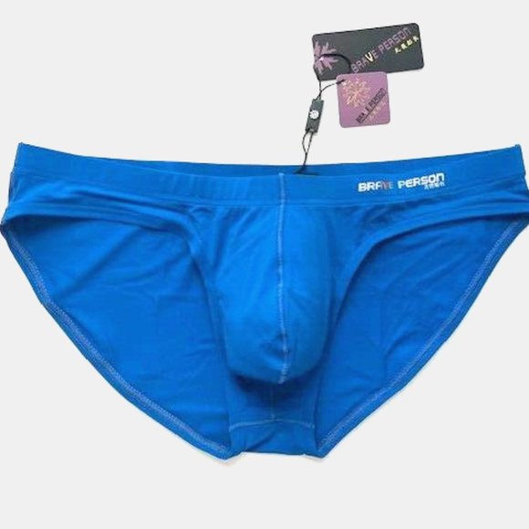 "Brave Person" Men's Swim Bikini Brief - Blue (BP9791-BL) Contoured Pouch - Picture 10 of 10